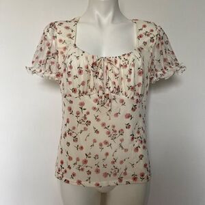 No Boundaries Floral Short Sleeve Top - Cream and Red